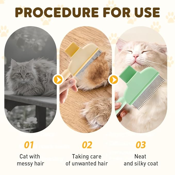 Cat Self Cleaning Pet Hair Removal Comb, 2026 New Cat Grooming Brush, Pet Comb with Long Short Stainless Steel Metal Teeth, Pet Grooming Supplies for Cat, Dog (1, Green)