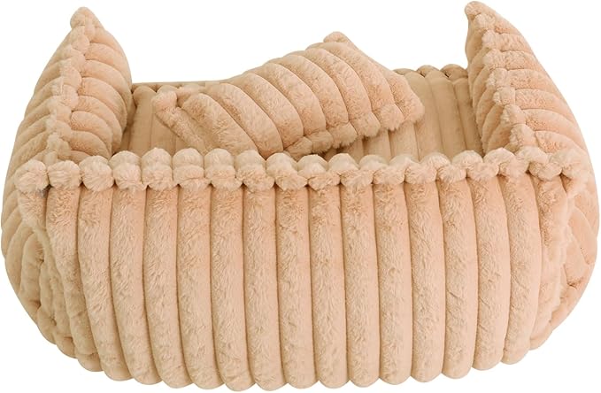 Plush Pet Couch, Soft Cat Bed with Bolster, Comfortable Pet Sofa for Indoor Lounging, Washable Cover, Large Size, Perfect for Medium to Large Breeds (Camel)