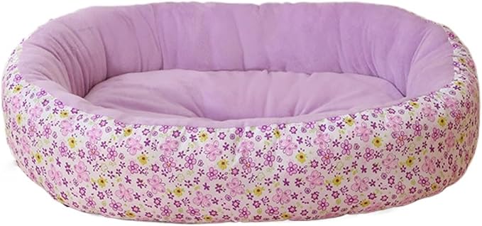 Floral Print Cat Beds for Indoor Cats Cozy Plush Fabric, Supportive Raised Sides, Non-Slip Bottom Washable Mat for Small Medium Pet Puppy Dog (Purple,Medium)