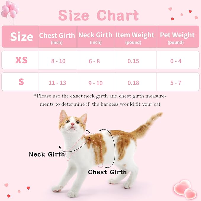 Cat Harness and Leash Set,Escape Proof Adjustable Kitten Harness with Cute Pink Bow,Breathable Reflective Strips Harness for Kitty Puppy Bunny for Walk Travel and Indoor Use (Pink XS)