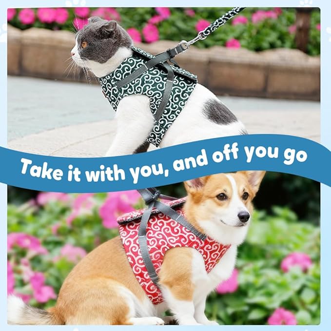 Cat Dogs Vest Harness and Leash Escape Proof, Soft Breathable Mesh and Comfortable Cat Harness and Leash Set, Anti Break Away Chest Strap Kitty Clothes for Travel Walking (Red, S)
