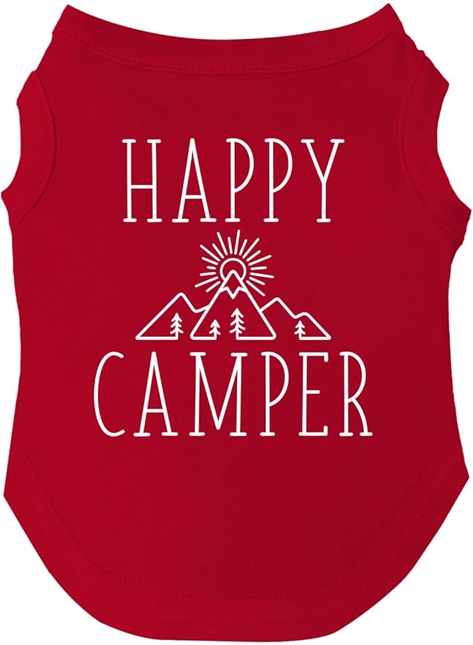 Happy Camping Dog Tee Shirt | Sleeveless Breeds | Summer | Outdoors | Travel | Hike |Red, 6X-Large 278