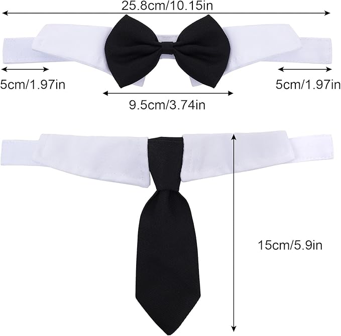 2Pcs Pet Cat Tuxedo Bow Tie Collar, Pets Adjustable Formal Necktie Collar for Cats Small Dogs Puppy Birthday Wedding Gift Costume Accessories