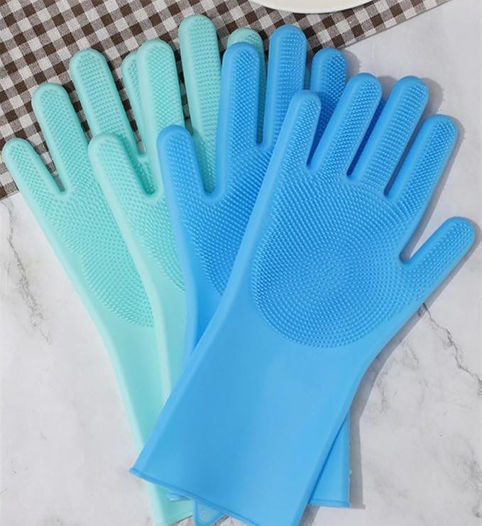 Pet Grooming Gloves Silicone Gloves with High-Density Teeth Enhanced Five Finger Design for Dogs Cats Bathing Massaging (Green)
