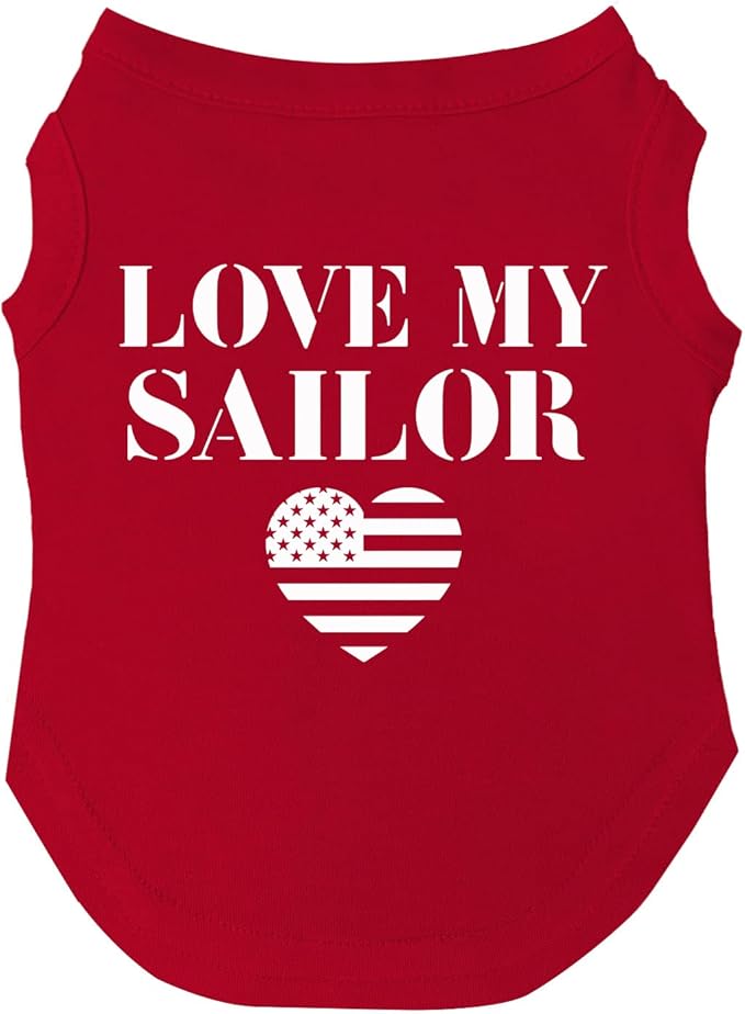 Love My Sailor Dog Tee Shirt | Sleeveless | Sizes for Puppies, Toys and Large Breeds (Red, 5X-Large 90)