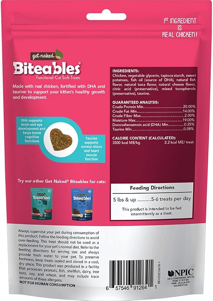 Get Naked Biteables Natural Soft Treats for Cats, Kitten Health Plus, Seafood Medley Recipe, 3 oz, 1 Pouch