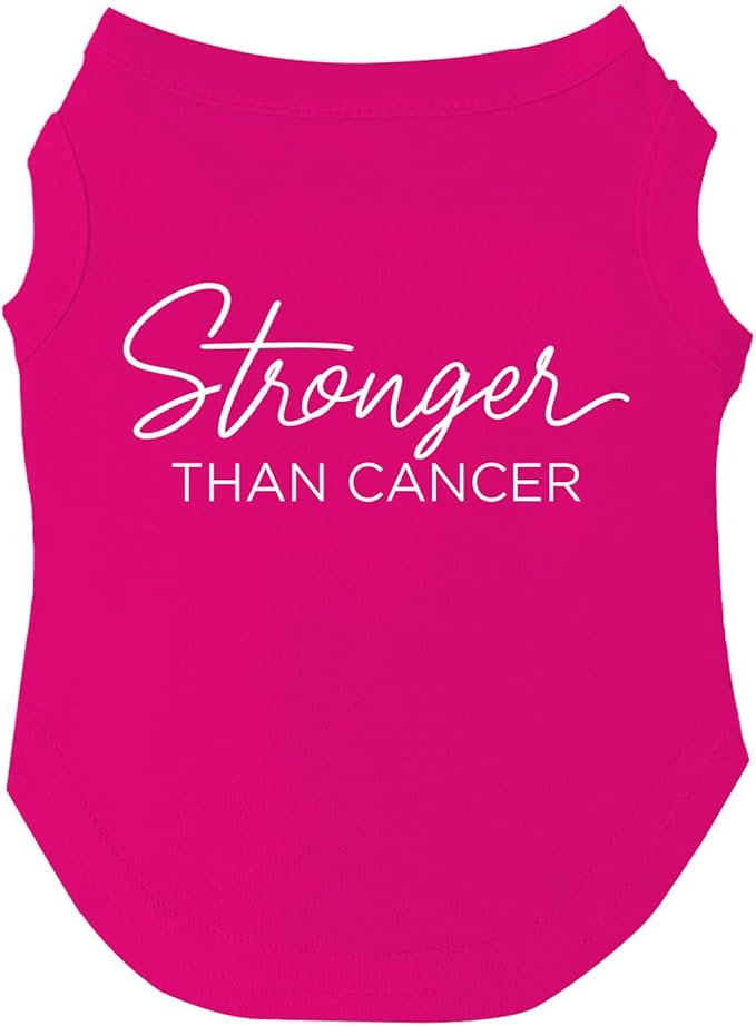 Stronger Than Cancer Dog Tee Shirt | Sleeveless | Cancer Awareness | Hope | Support | Ribbon (Hot Pink, Small 1020)