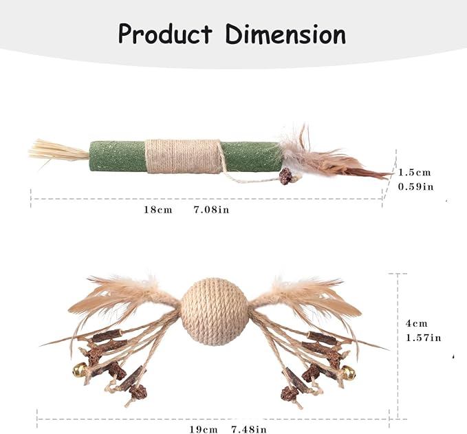 Catnip and Silvervine Toys for Kittens - Natural Chew Toys, Interactive Indoor Cat Teeth Cleaning, Bad Breath Relief, Self-Play Toys (Kicks Chewy Sticks 2-Pack Small Size)