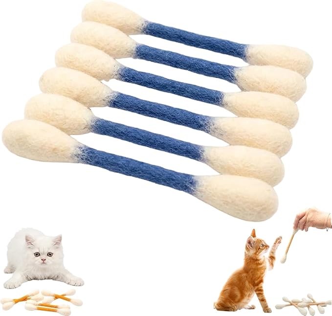 Cotton Swabs Cat with Catnip, 6 Pk Giant Kitten Chew Sticks for Indoor Boredom, Durable Dental Teething Ropes, Big Interactive Felt Kitty Kicker Play Lover Gift Accessories (Blue)