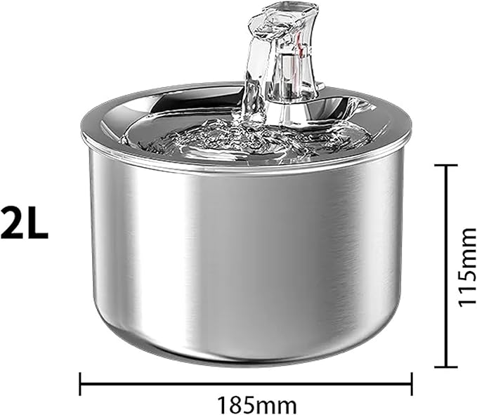 TsoLay Cat Water Fountain Stainless Steel, 2L/67oz Automatic Dog Dispenser Water Bowl with Water Level Window, Intelligent Circulating Water and Faucet Design, Suit for All Kinds of Cat
