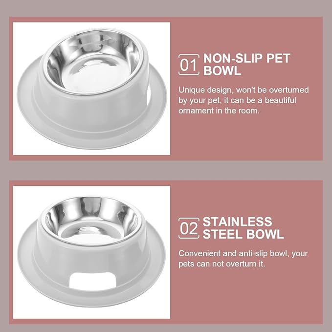 BESPORTBLE 2pcs Non-Slip Stainless Steel Pet Food Bowl for Dogs and Cats Grey Easy to Durable Design for Home Decor Stable Feeding
