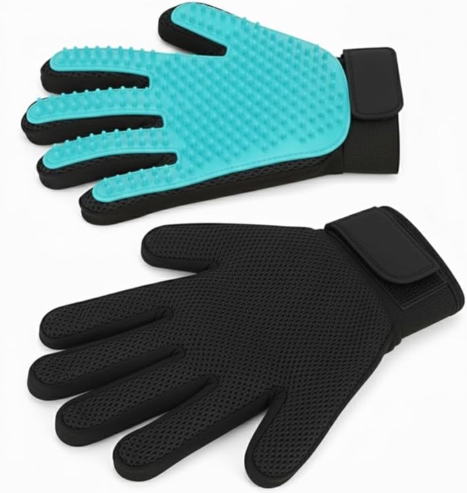 Pet Grooming Gloves, Deshedding Hair Removal Brush Mitt for Dogs and Cats, Black and Blue, Pair (Sky Blue)