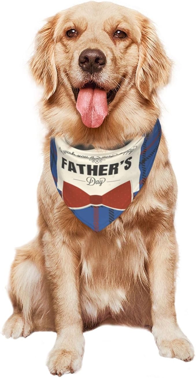 Happy Father's Day Dog Bandana Adjustable Reversible Triangle Dog Scarf Scarves Pet Bibs Costume Accessory Decor for Cats