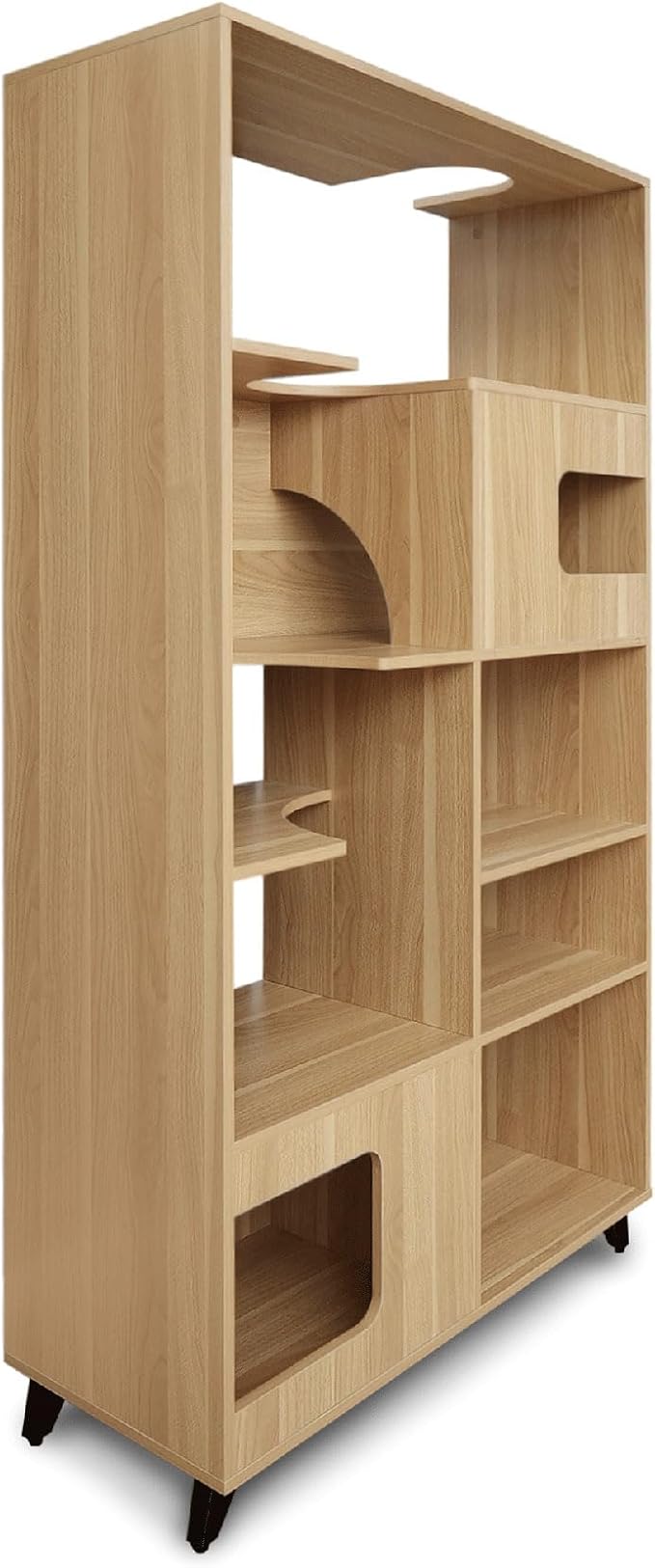 4 Cats & Dogs Clifford Cat Tree Bookshelf – Modern Pet Condo with Climbable Shelves, Multi-Level Tower, Indoor Dog Furniture, Space-Saving Bookshelf & Pet Nooks, 69”H x 36”L x 15”D (Oak)