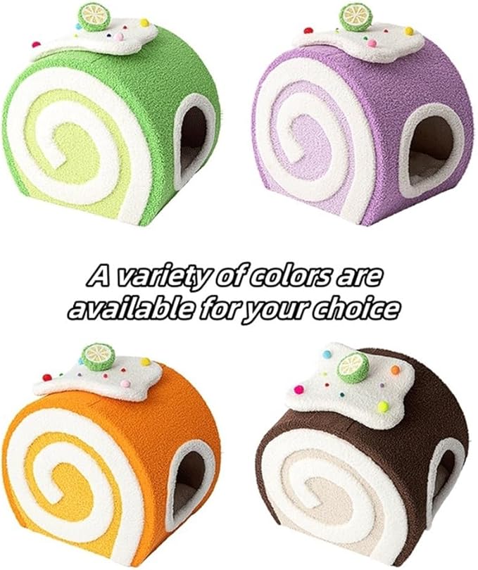 Creative Cat Cave Bed, Lovely Cake Roll Cats House for Indoor Cats, Small Pet Bed, Cute Cat Furniture for All Seasons, No Assembly Needed(Purple)