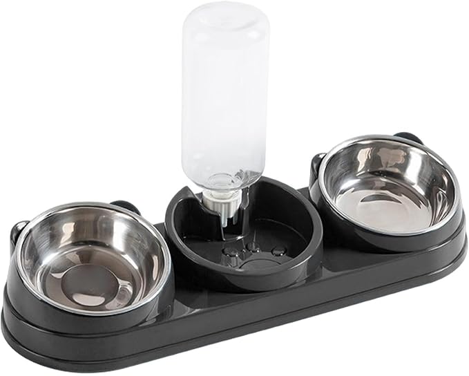 Elevated Double Bowl Pet Feeders with Automatic Water Dispenser Antislip Base for Dog Cats Daily Feeding Watering Supply Automatic Water Dispenser Pet Bowl