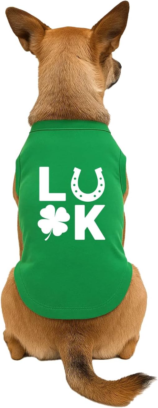 Luck Dog Tee Shirt | Sleeveless Breeds | St.Patrick's Day | Lucky | Shamrock | Irish Holiday |Green, Small 990