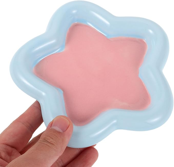 Uonlytech Ceramic Pet Food Bowl and Shallow Dog Dish Whisker-Friendly Small Star-Shaped Plate for Kittens and Small Dogs Feeding and Watering