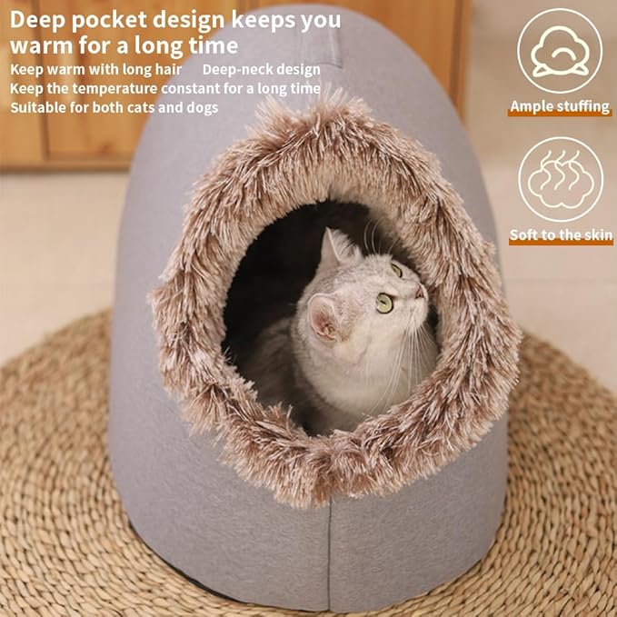 Plush Cat Cave Bed for Indoor Cats & Small Dogs - Fluffy Covered Pet House, Self-Warming Removeble Dog Bed with Anti-Slip Bottom, Washable Cat Hideaway Hut (Green,Medium)