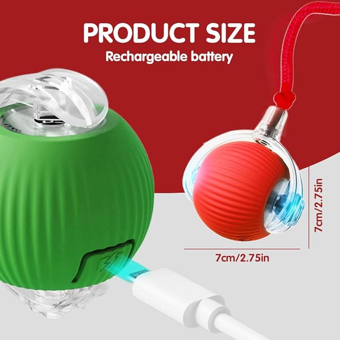 Interactive Cat Toys for Indoor Cats, Interactive Pet Toy Ball, Cat Toy Ball for Bored Indoor Cats, Smart Rolling Ball for Dogs & Cats (Red)