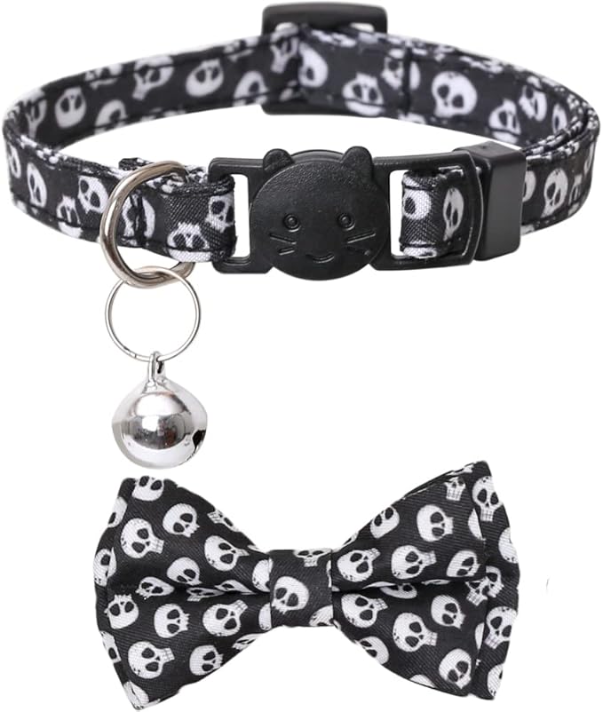 Halloween Cat Collar Breakaway with Cute Bow Tie and Bell for Kitty Adjustable Safety