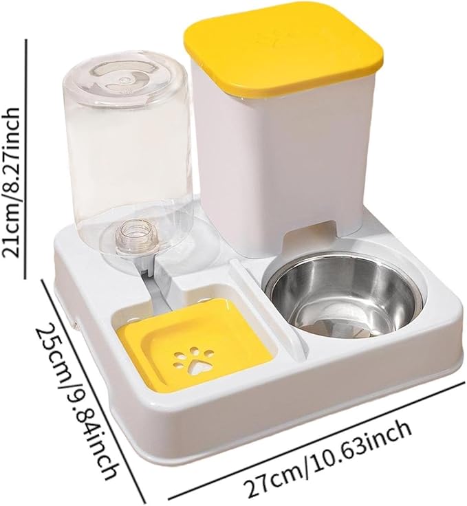 Automatic Dog Cat Feeder Dry Wet Food Separation Smooth Surface Removable Bowl for Small Animals Puppy- Yellow White