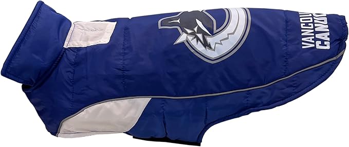 Pets First NHL Vancouver Canucks Puffer Vest for Dogs & Cats, Size Large. Warm, Cozy, and Waterproof Dog Coat, for Small and Large Dogs/Cats. Best NHL Licensed PET Warming Sports Jacket