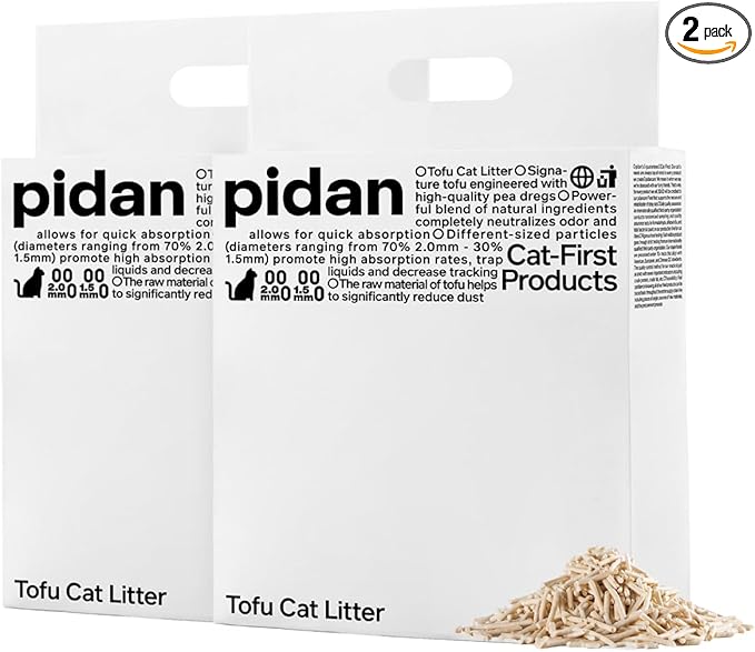 pidan Tofu Cat Litter Clumping,Flushable,Ultra Absorbent and Fast Drying, 100% Natural Ingredients Litter,Solubility in Water,Really Dust-Free,Less Scattering (5.3lb×2bags)
