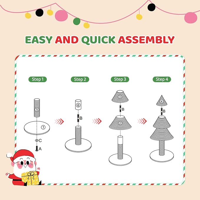 VINGLI 31.5in Christmas Tree Cat Scratcher for Indoor Cats, Large Cat Tree Tower with Sisal Scratching Post & Soft Fleece Base, Holiday Cat Scratcher Tree for Kittens & Adult Cats - Cat Furniture