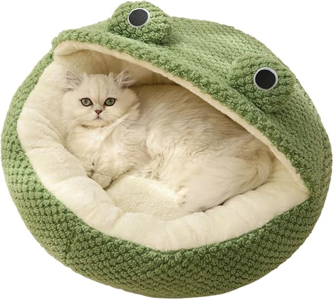 Frog Shape Cat Bed & Hideaway - Semi Closed Nest, Plush, Washable, Dog Cave & Kitten Rabbit Cat Beds