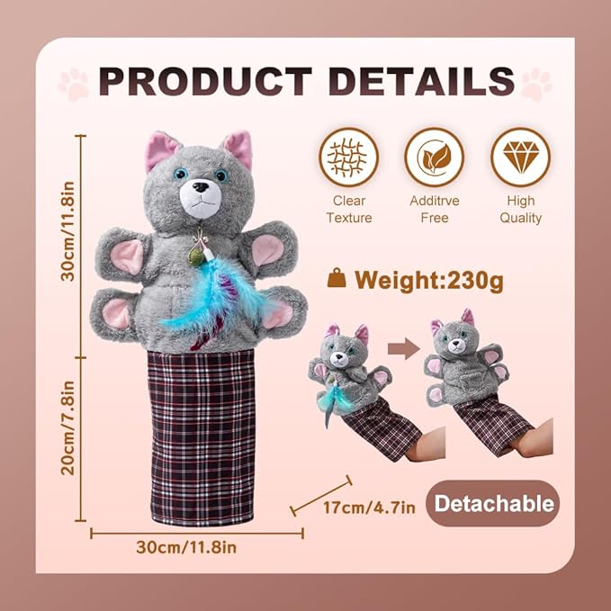 Cat Wrestling Glove with Bell & Catnip - Cats Puppet Wrestler with Tough Padding for Safe Play, Interactive Puppet Toy for Indoor Play, Exercise & Boredom Relief, Family Bonding & Feline Training