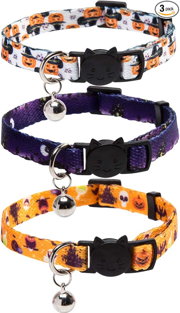 3 Pack Halloween Cat Collar with Bell Breakaway Adjustable
