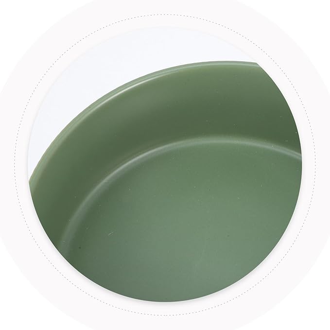 Ceramic Cat and Dog Feeding Bowl Set with Wood Stand, Non-Slip Raised Double Bowls for Pets, Matte Green Finish, Suitable for Indoor Feeding and Watering