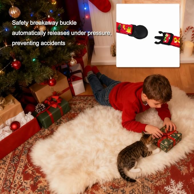 Christmas Cat Collar 2 Pack - Red & Green Breakaway Safety Collars with Bell and Bow Tie for Cats and Kittens