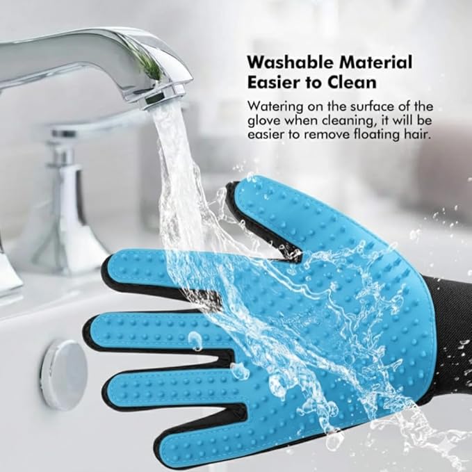 Pet Grooming Gloves, Deshedding Hair Removal Brush Mitt for Dogs and Cats, Black and Blue, Pair (Sky Blue)