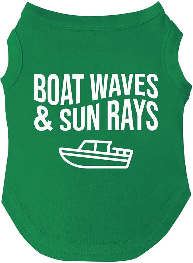 Boat Waves & Sun Rays Dog Tee Shirt | Sleeveless | Sizes for Puppies, Toys and Large Breeds (Green, X-Small 806)