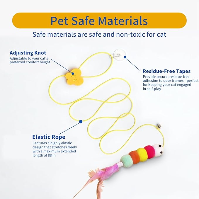 Interactive Cat Feather Toys 5 Pack Retractable Hanging Cat Teaser Toys for Indoor Cats, Exercise Toy for Bored Cats