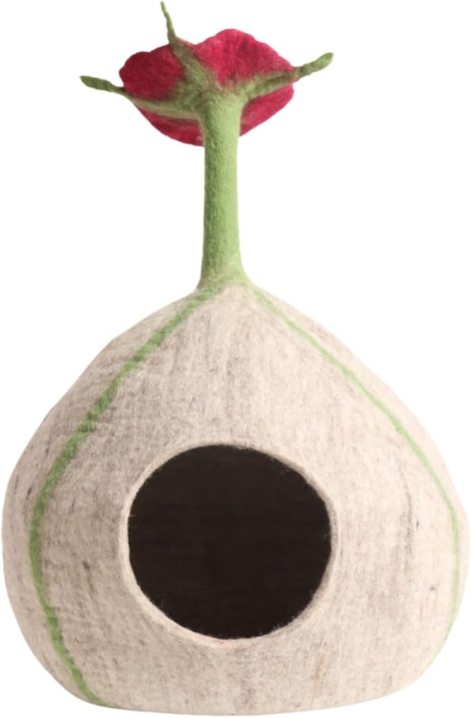 Top Flower Design Felt Cat Cave- Handmade Wool Cat Bed- Premium Pet Furniture