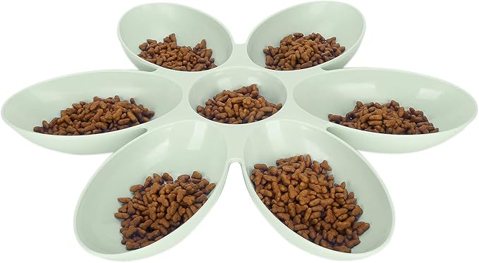 Multipurpose Cat Food Bowl Cat Food Bowl Flower Petals Shaped Cat Water Bowls Non Slip Food‑Grade Flower Petals Shaped 6 Grids Pet Feeding Bowl for Food and Water (Green)