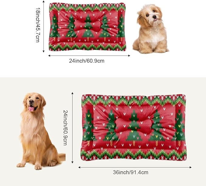 Christmas Sweater Tree Design Kennel Mat Warm Dog Bed Mat Cat and Dog Bed Pet Warm Non- Slip Bottom Pet Friendly Furniture Multi- Scenario Pad Gift Printed Car 36× 24 Inch