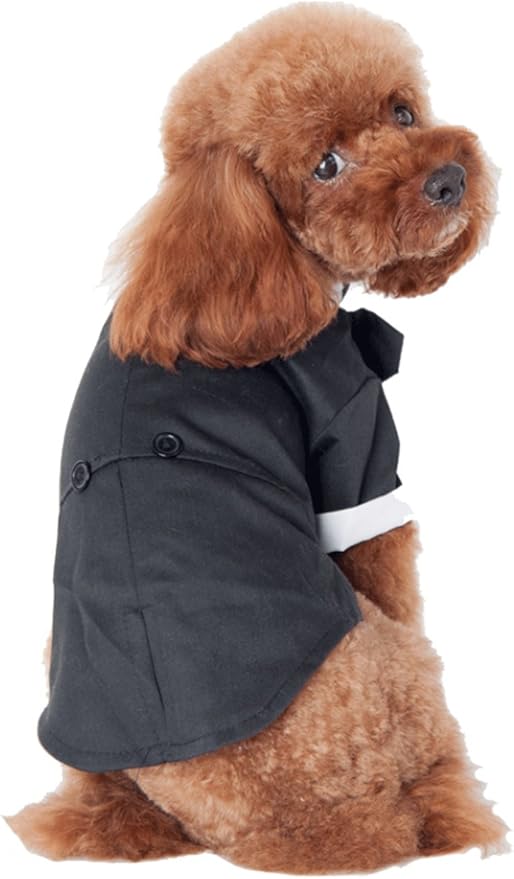 GabeFish Pets Wedding Jackets Suit for Dogs with Bow Tie Puppy Cat Formal Clothes Shirt Tuxedo (Black, XL (Chest 18.8in/48cm)