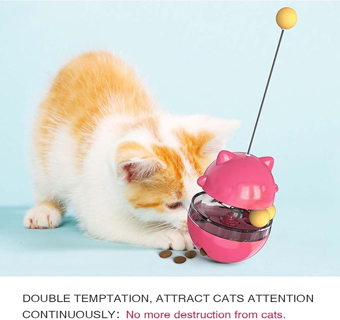 Interactive Cat Toy for Indoor Cats Wobble Treat Dispenser Ball Kitten Food Dispenser & Puzzle Feeder Balls & Enrichment Toys & Mental Stimulation Interactive Brain Game (Rose Red)