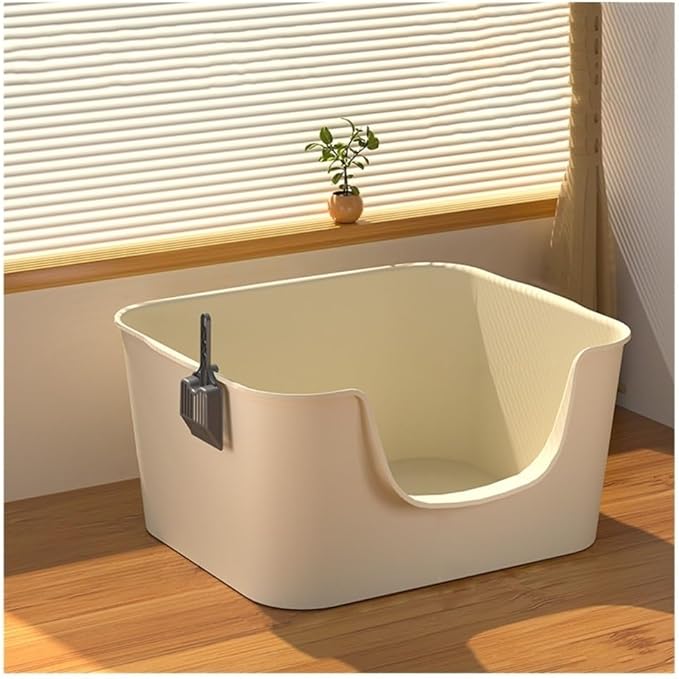 Pet Supplies, Large Anti,Splash Litter Box with High Sides, Easy Clean Cat Pan Includes Scoop(White)
