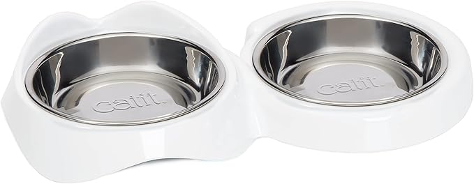 Catit PIXI Double Feeding Dish, Whisker Stress Free Food & Water Cat Bowl,White
