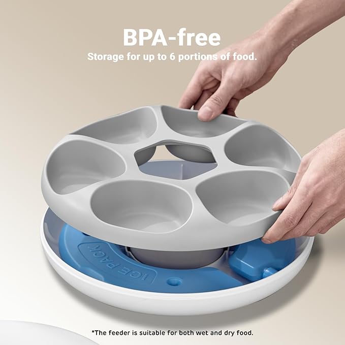 iPettie Donut Frost WiFi 6 Meal Automatic Wet Food Feeder with Ice Packs for Senior and Weak Pets, App Control Programmable Timer, Holds 6 x ½ lb. of Food, Black, Stainless Steel and PlasticTray
