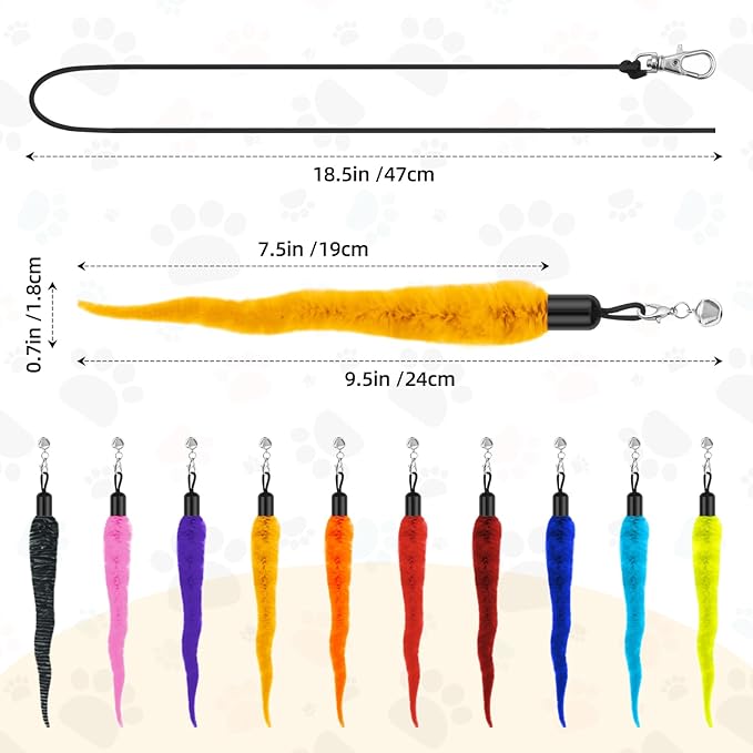 AKYZO 10Pcs Cat Worm Toy with 1Pcs String, Durable Interactive Teaser Refills for Cat Toys Kitten Toys, Cat Wand Attachements for Indoors and Outdoors Cats (10 Colors)