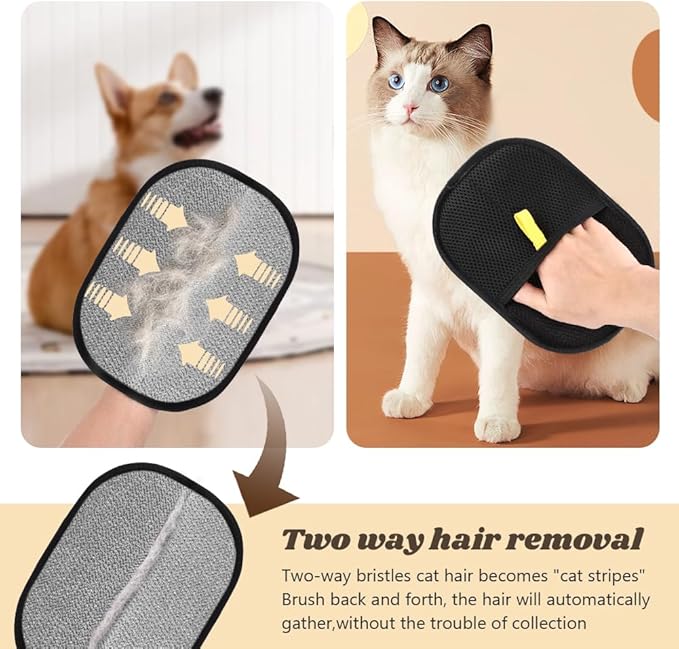 Kakalote 2pcs Pet Grooming Gloves, Pet Hair Remover Tool Cat & Dog Grooming Gloves for Shedding, Washing, Deshedding(Black)