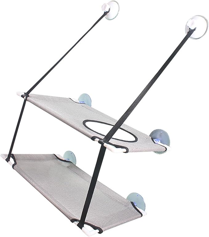 Cat Window Perch Double Layer Suction Cup Cat Hammock Cat Window Hammock Bed Cat Furniture Cat Shelf for Indoor Cats Sunbathing and Viewing(Gray)