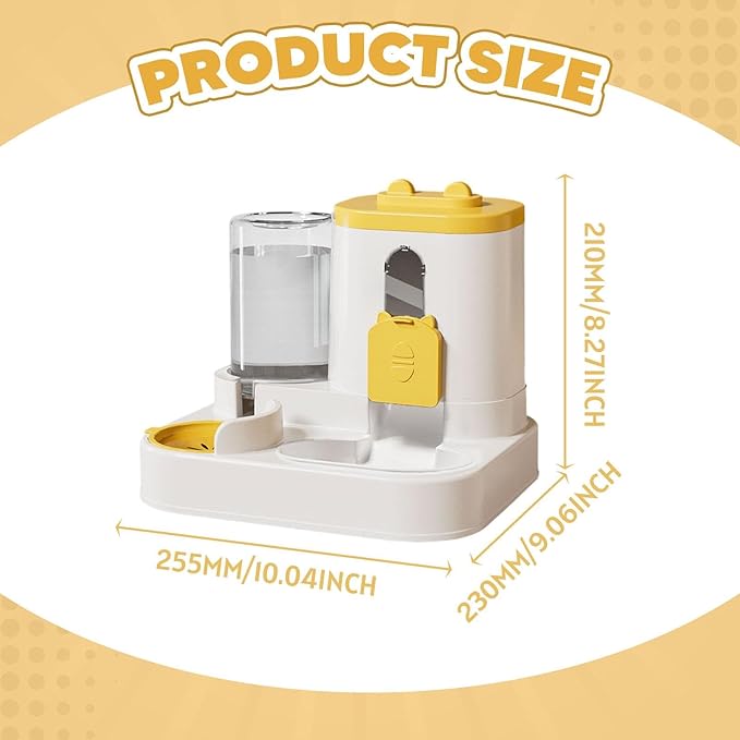 Automatic Pet Feeder and Waterer, 2-in-1 Food and Water Dispenser for Cats, Kittens, Small Medium Dogs, Yellow