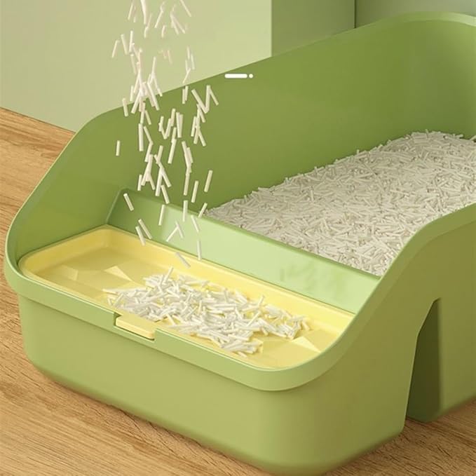 Pet Supplies, Open Top Cat Litter Box with High Sides, Semi-Closed Pan for Indoor Cats(Blue)